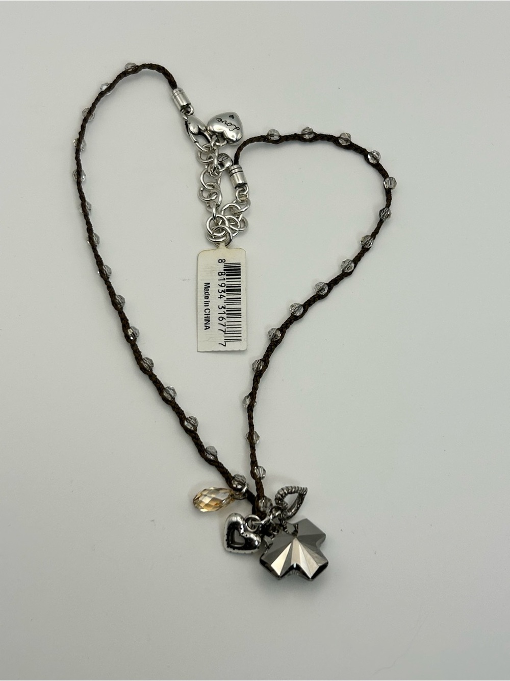 Brighton Karma Cross Necklace Brown Beaded Cord Smoky Gray Crystal Cross J45372 - Picture 8 of 14